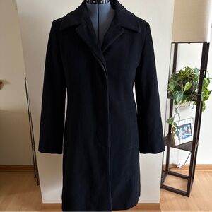 Jones New York Women’s Long Black Wool Cashmere Single-Breasted Coat, Size 14